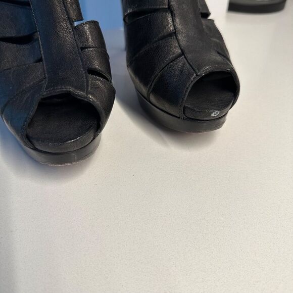 Stuart Weitzman Open Toe Black Leather Strappy Moto Ankle Booties Size 10 - Picture 8 of 17